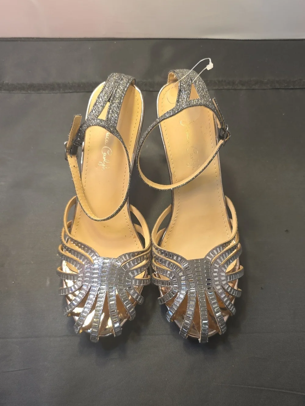 BRAND NEW JESSICA WOMEN's ANKLE-STRAP SANDAL with SILVER CRYSTAL STRAP